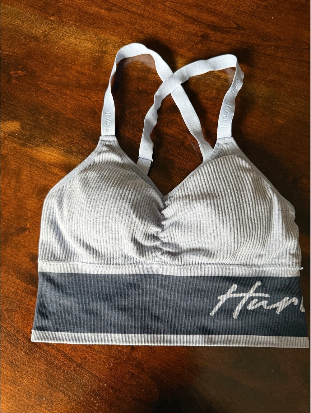 Hurley Light Gray Ribbed Sports Bra with Adjustable Straps